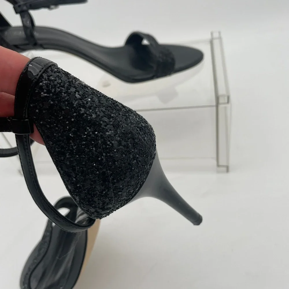 Michael Kors Black Glitter Ankle Strap High Heel Sandals Party Dres Shoe Size 10